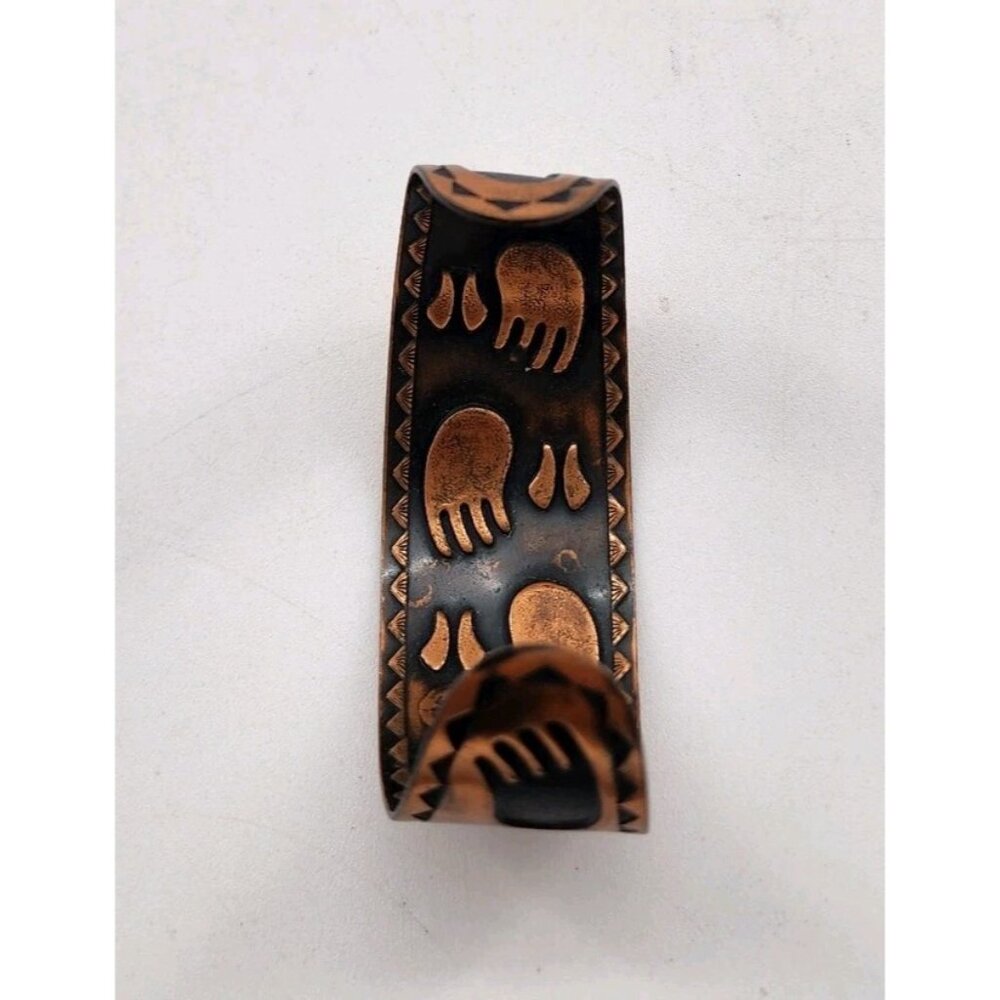 Vtg 80's Solid Copper Cuff Bracelet Bear Paw Design Unique Southwestern - Picture 4 of 7